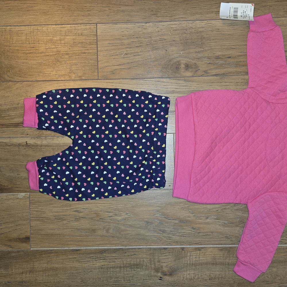 Pink Quilted Sweatshirt and Heart Print Pants Set